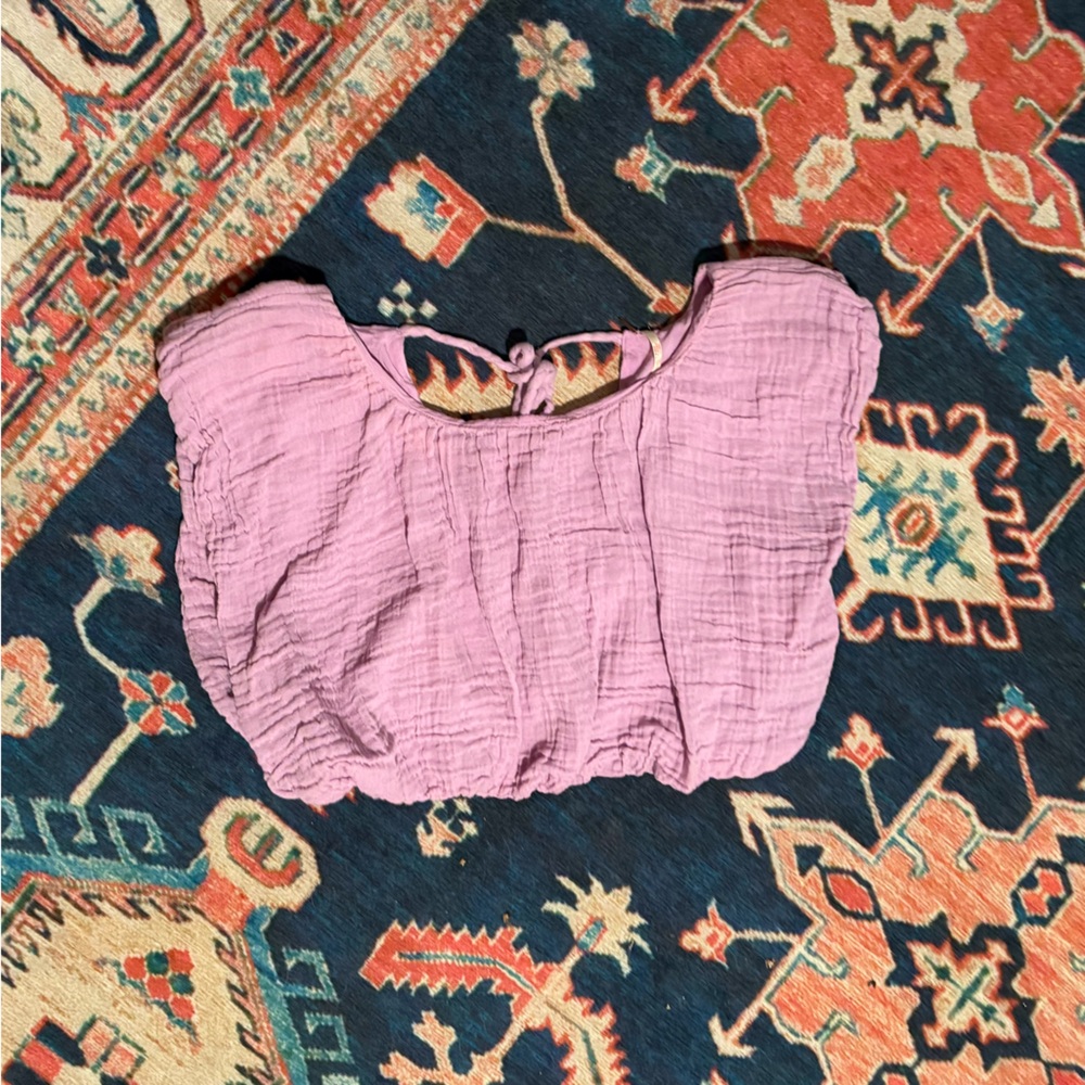 Free People Solid Bubble Cropped Blouse - image 4